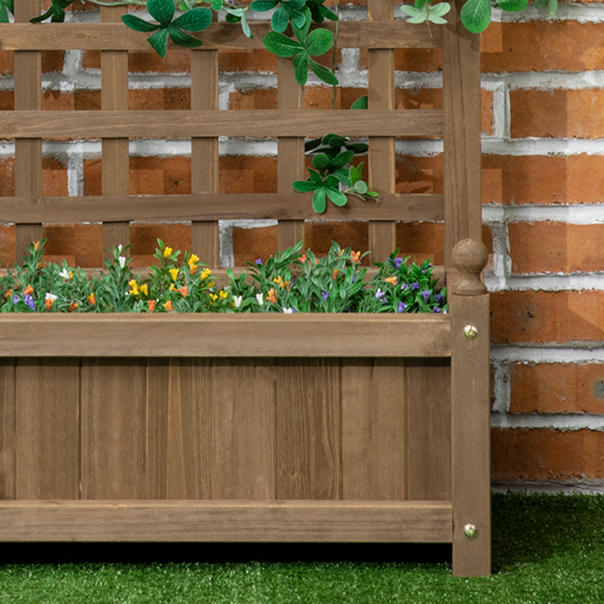Outsunny Garden Planter Box with Trellis, Freestanding Brown