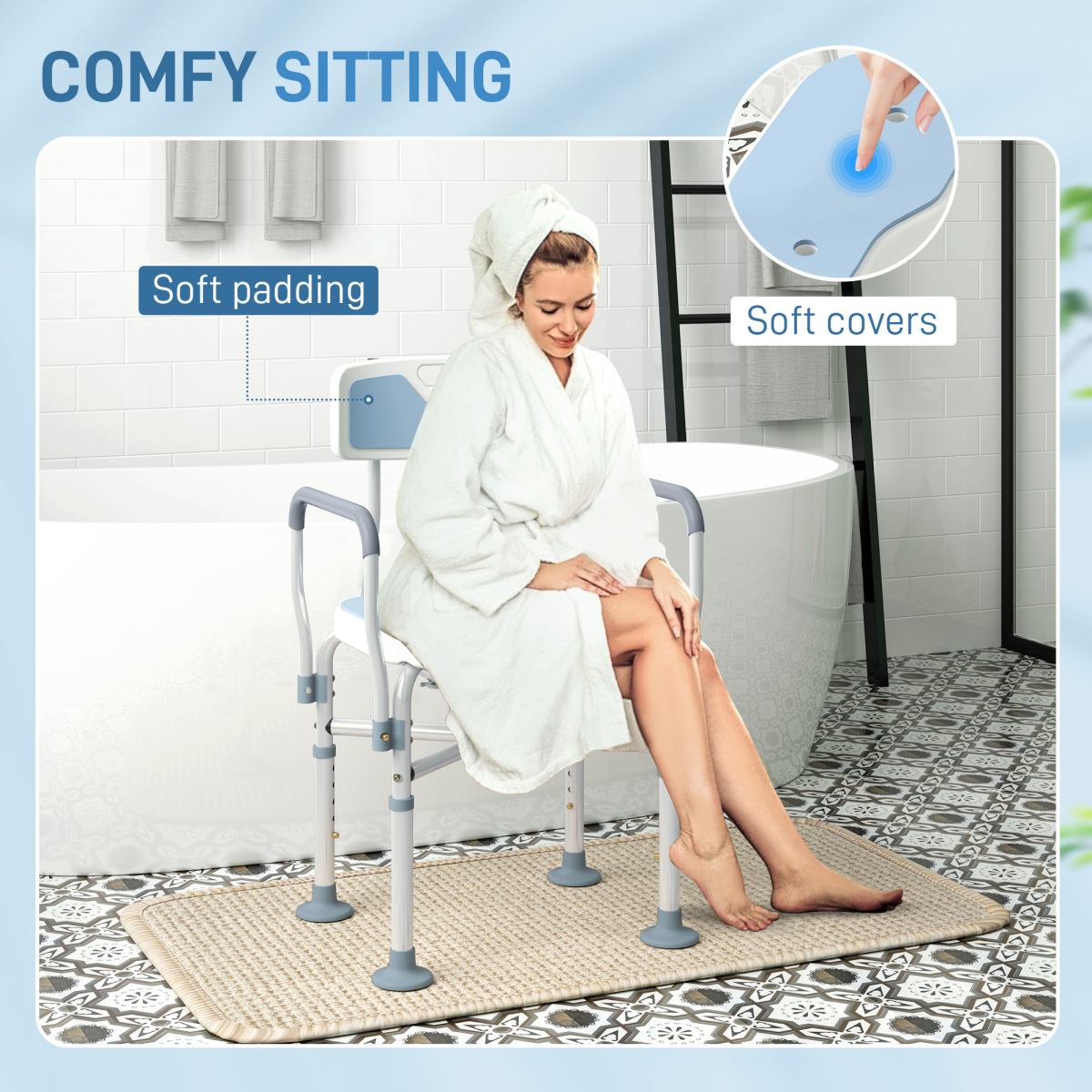 HOMCOM Adjustable Padded Bath Chair with Slotted Seat