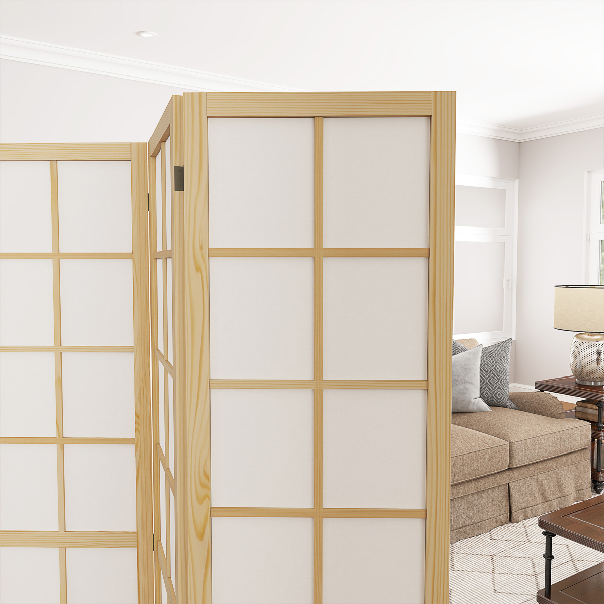 HOMCOM 4-Panel Folding Room Divider, Pine Wood Frame, 160 x 170cm