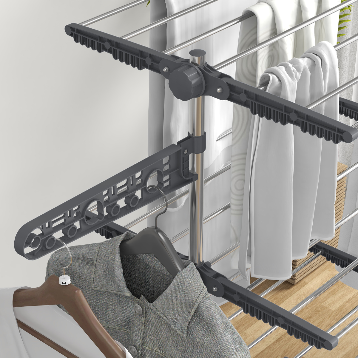 HOMCOM 4-Tier Stainless Steel Clothes Airer with Wheels, Grey