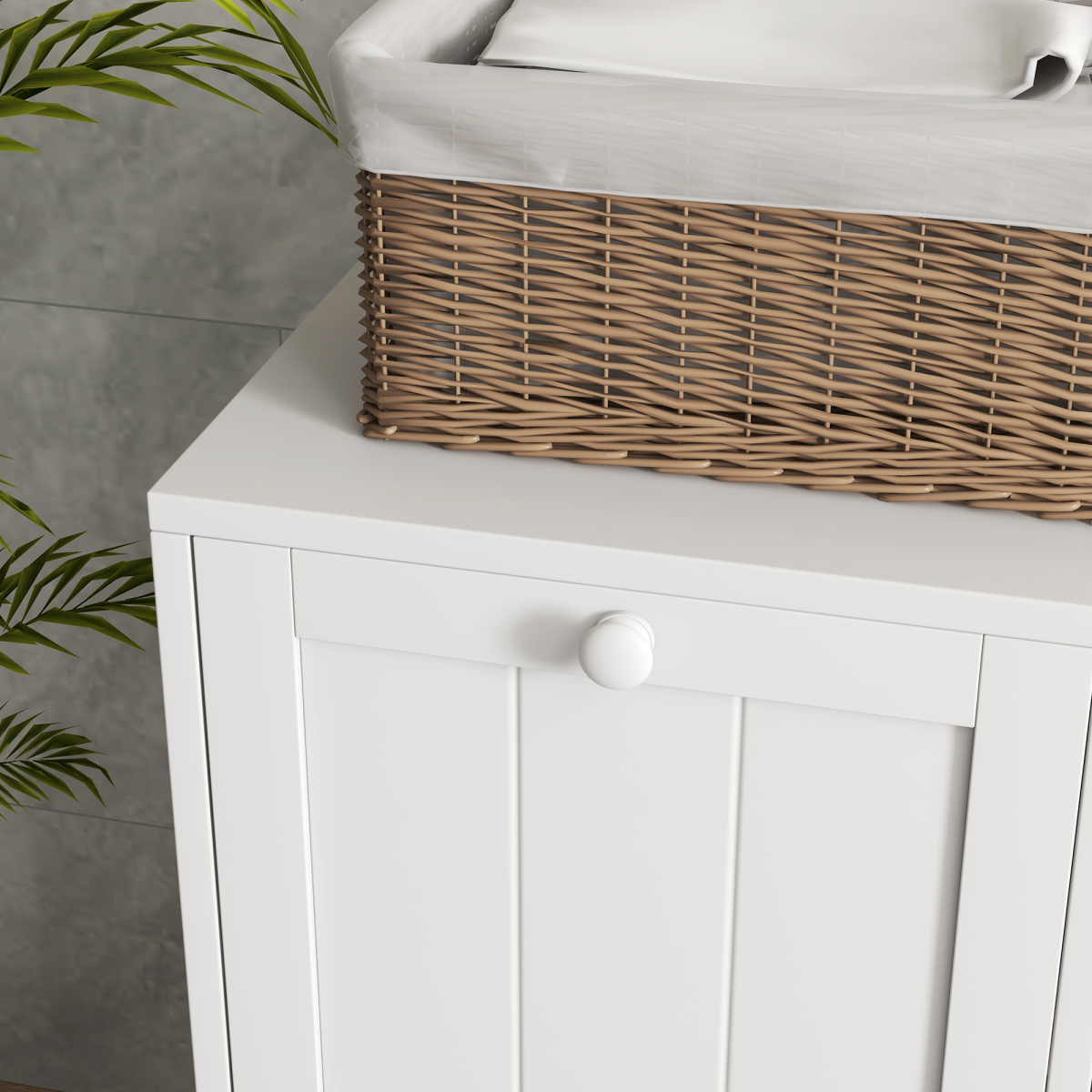 kleankin White Tilt-Out Laundry Cabinet with 2 Hamper Compartments