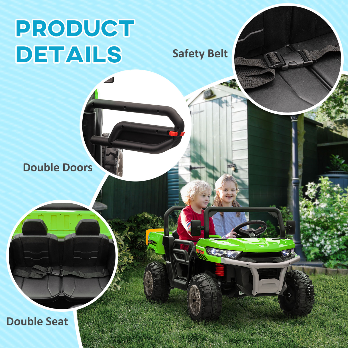 HOMCOM 12V Two-Seater Kids Ride-On Truck with Remote Control - Green