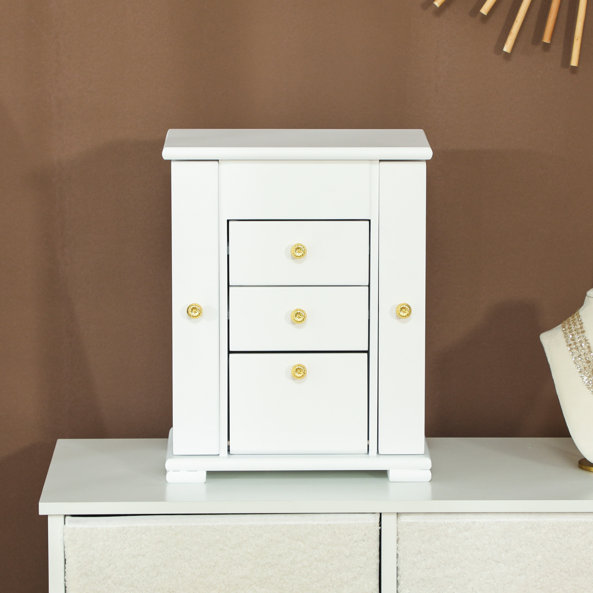 HOMCOM 4-Tier Jewellery Box with Mirror and 2 Drawers, White