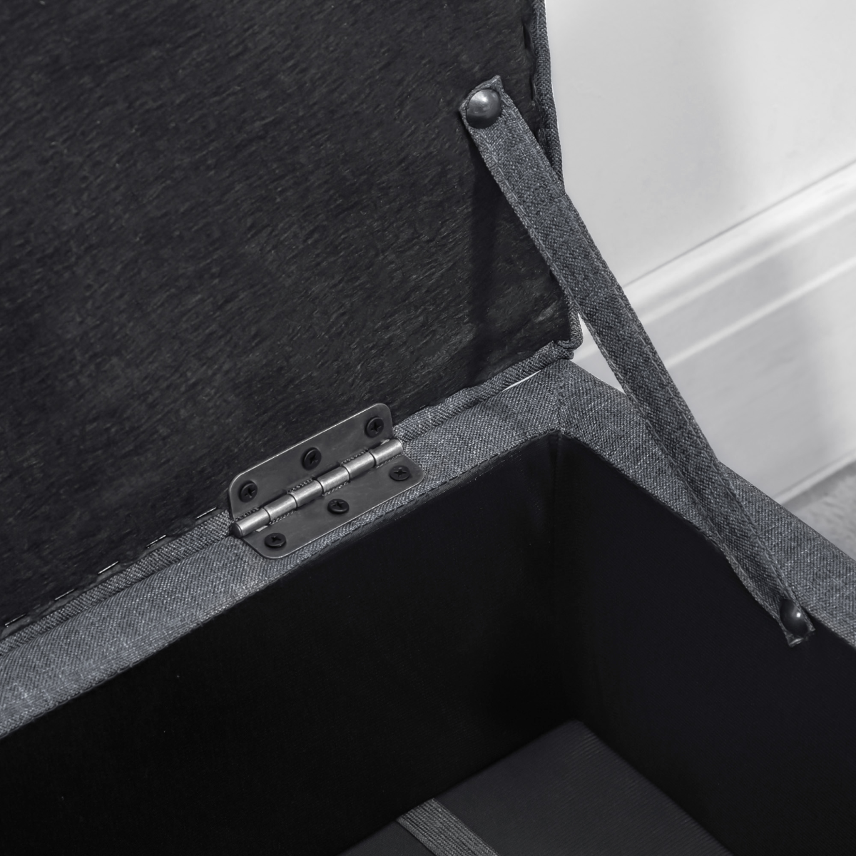 HOMCOM Grey Linen-Look Storage Ottoman Footstool, Padded Seat