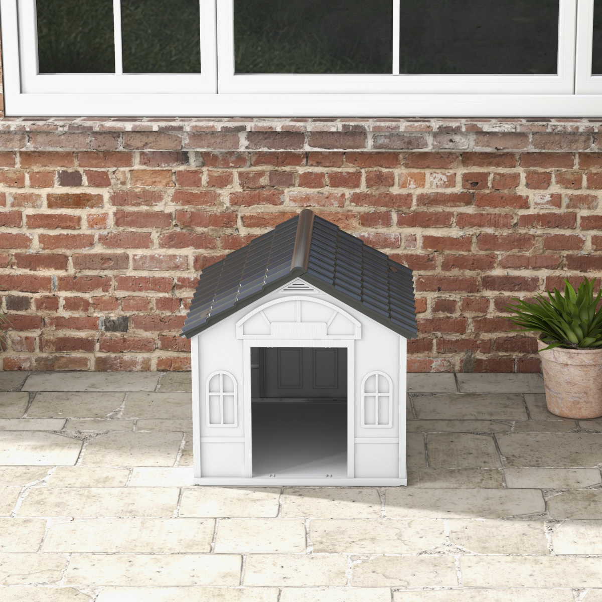 PawHut Water-Resistant Grey Dog House for Medium Dogs