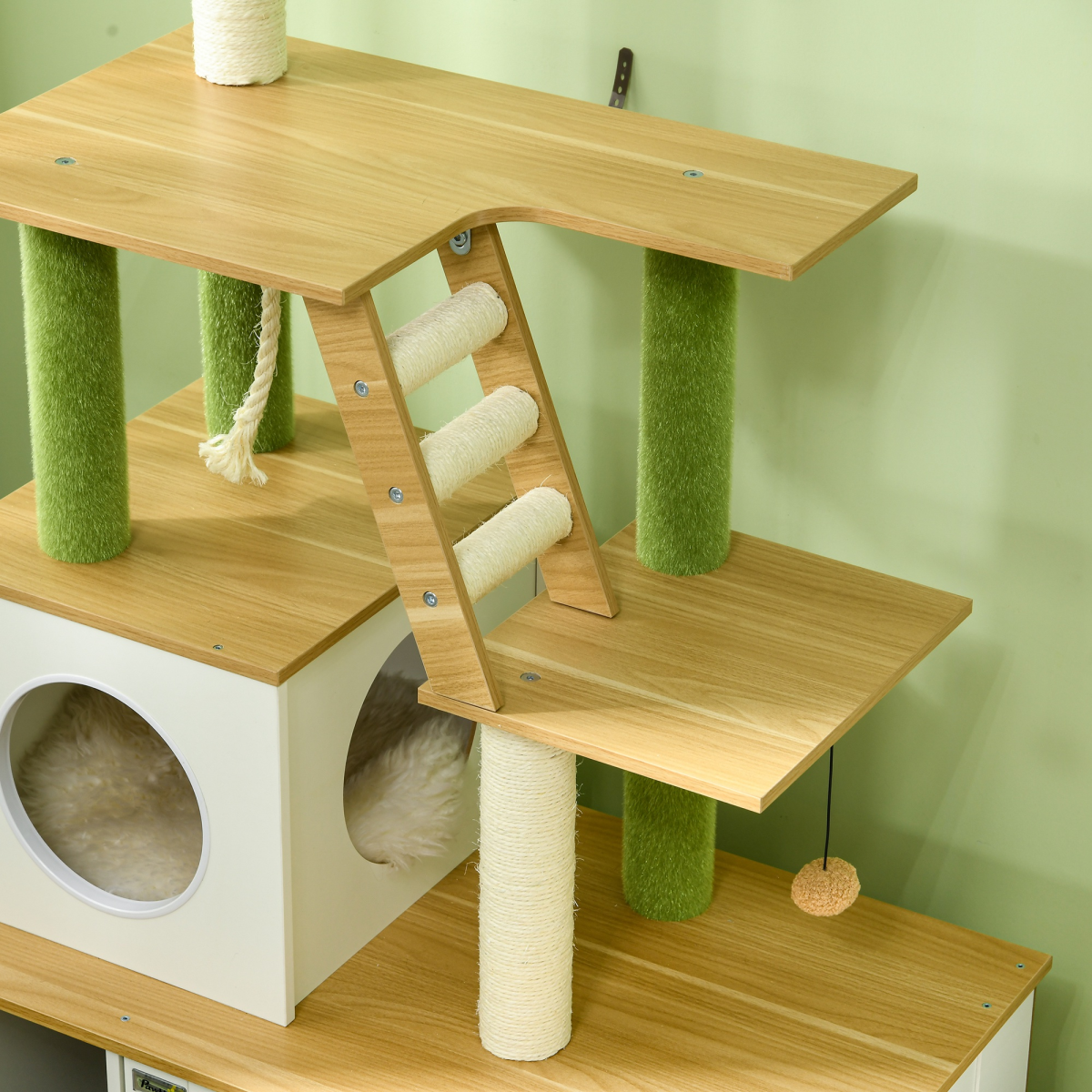 PawHut 2-in-1 Hidden Litter Box Cat Tree, Indoor, Oak