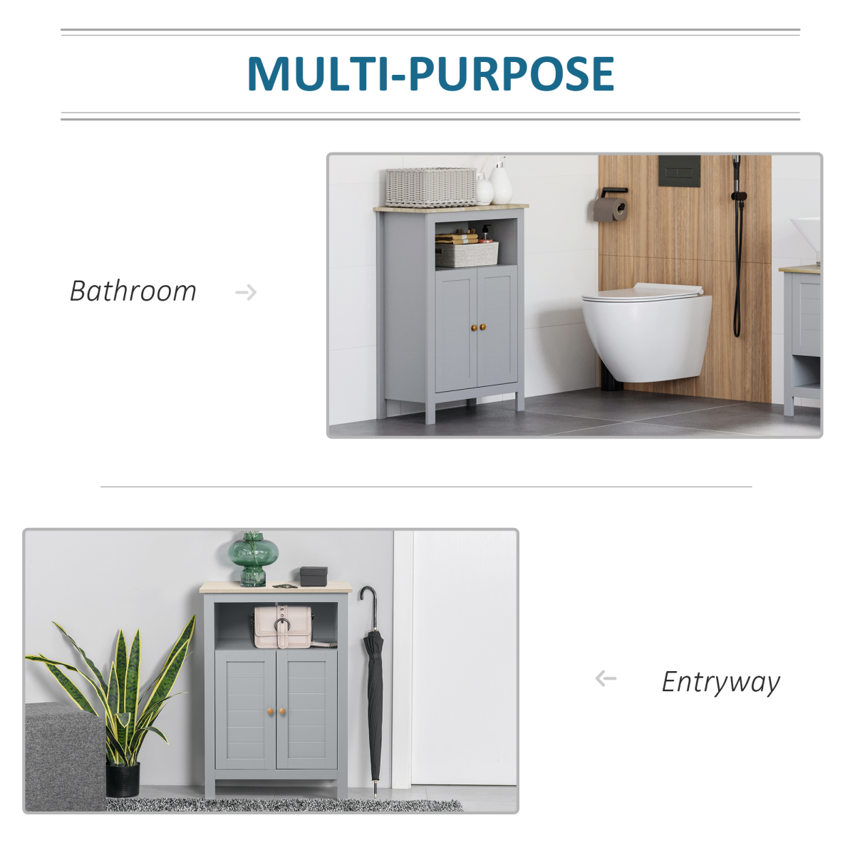kleankin Bathroom Floor Storage Cabinet with Doors, Adjustable Shelf