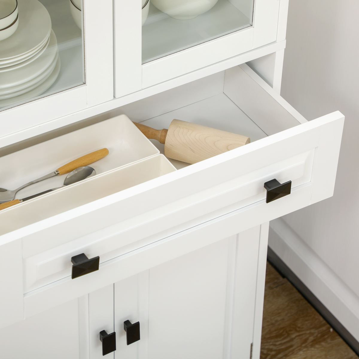 HOMCOM Kitchen Storage Cabinet with Adjustable Shelves, Glass Door, 160cm