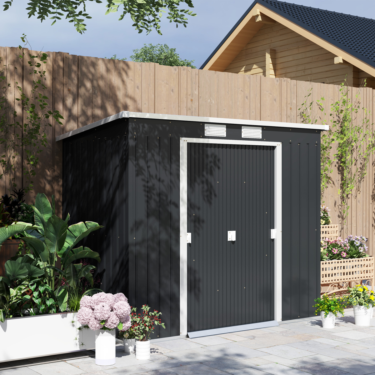 Outsunny 7 x 4ft Metal Garden Storage Shed with Double Door, Dark Grey