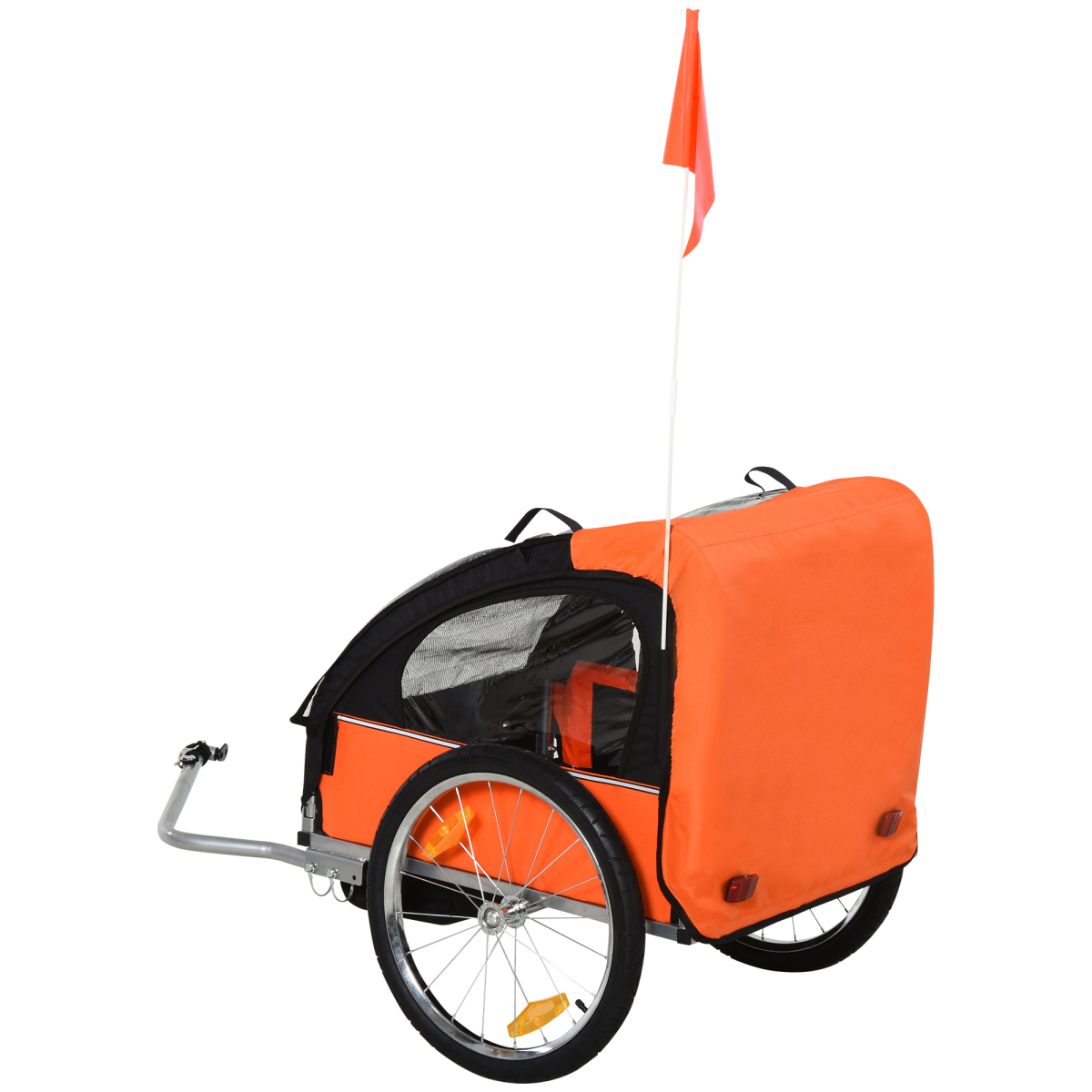 HOMCOM 18m 2-Seat Child Bike Trailer for Kid w/ Steel Frame Seat Belt Orange