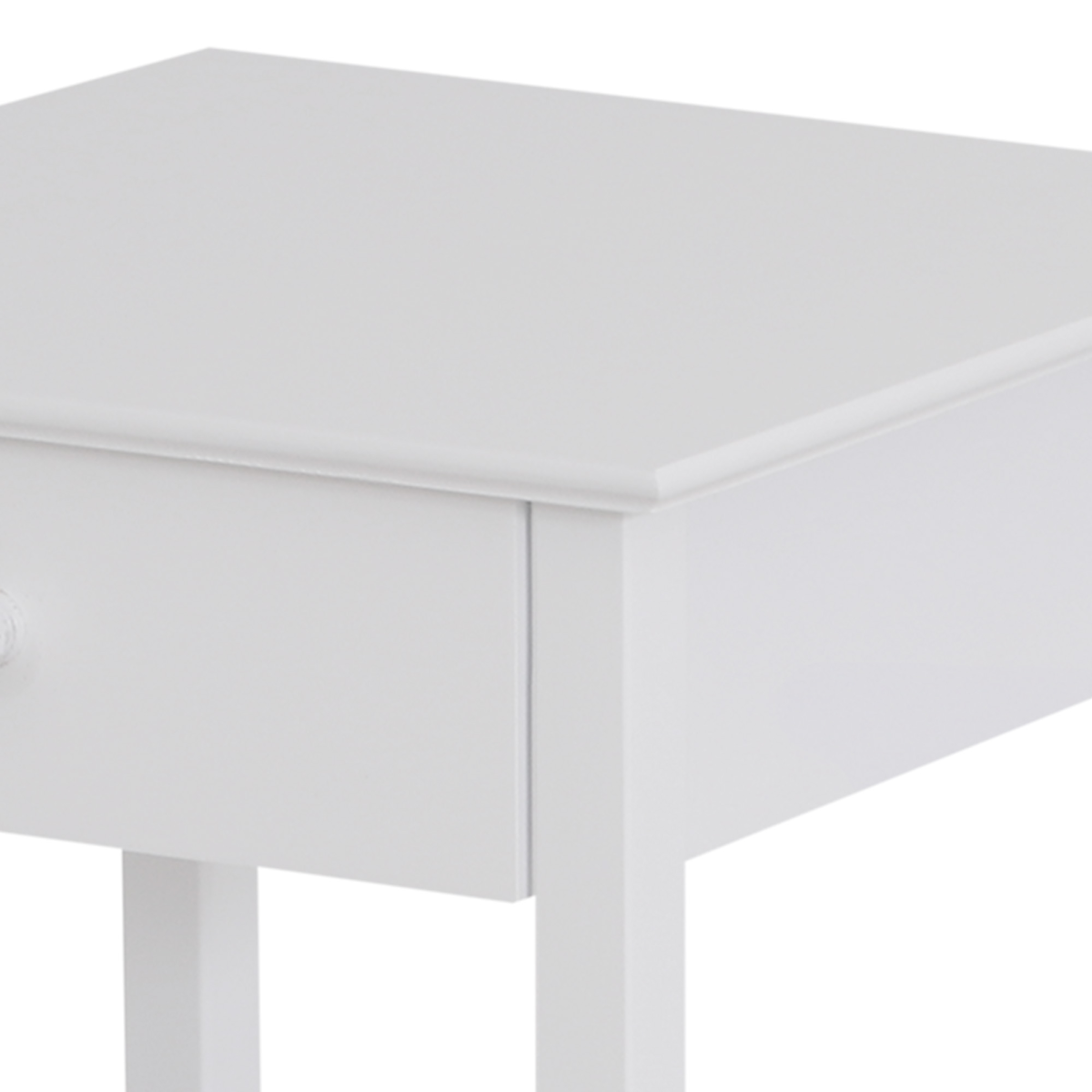 White Wooden Bedside Table with Drawer and Shelf Storage