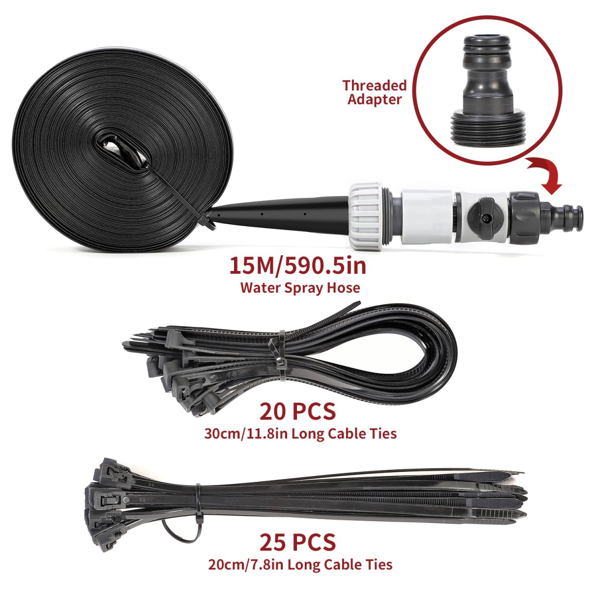 Vinsani 15M Garden Sprinkler with On-Off Valve and Fixing Straps
