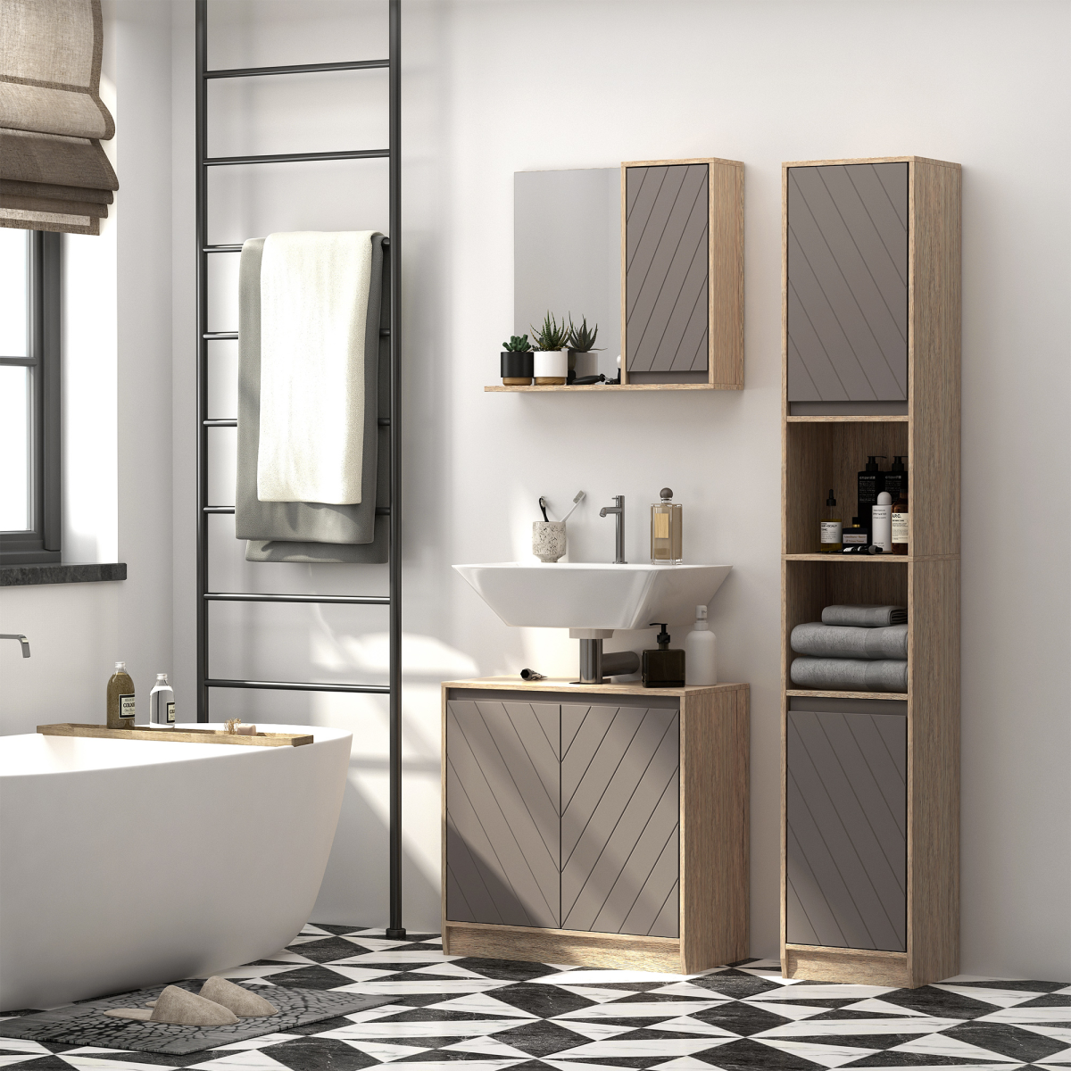 170cm Slimline Freestanding Storage Cabinet with 2 Cupboards