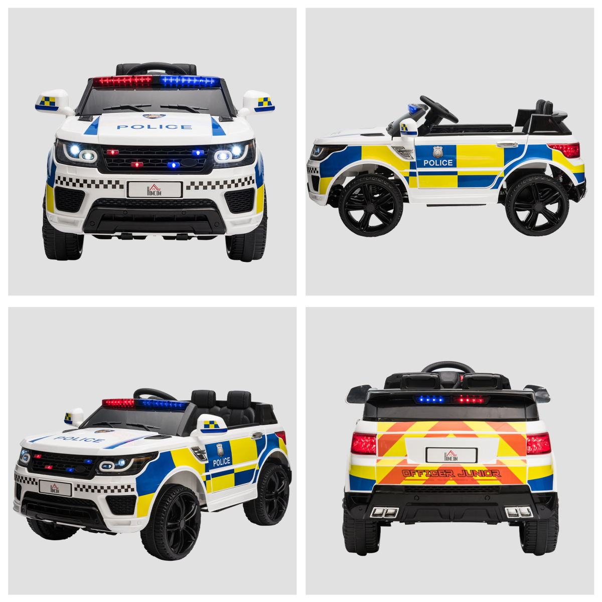 12V Kids Electric Ride On Police Car with Remote Control, Siren, Bluetooth, Lights, 3-6 Years
