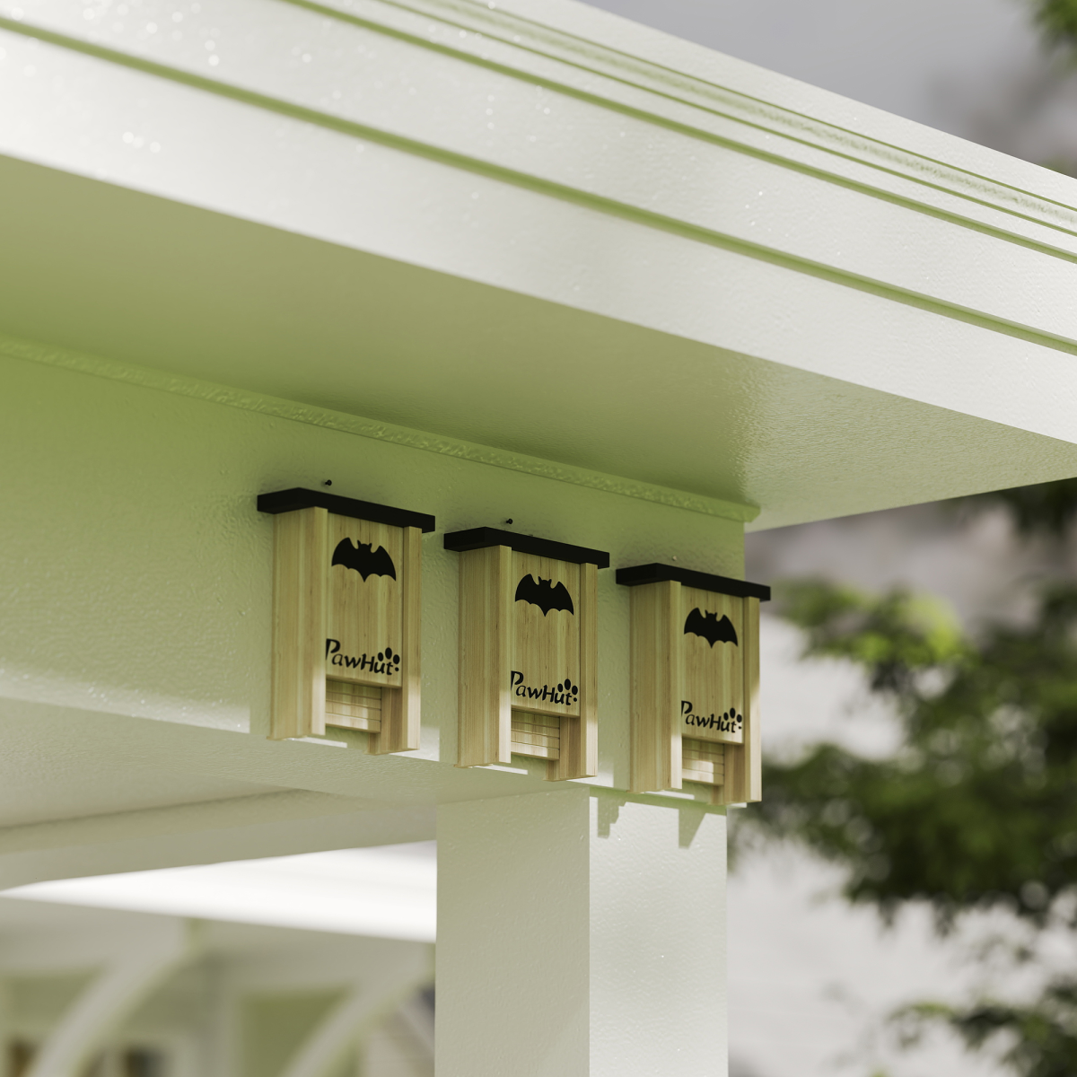 PawHut 3 Pack Bat Boxes, Fir Wood Bat House with Hook, 18 x 6 x 22.5 cm