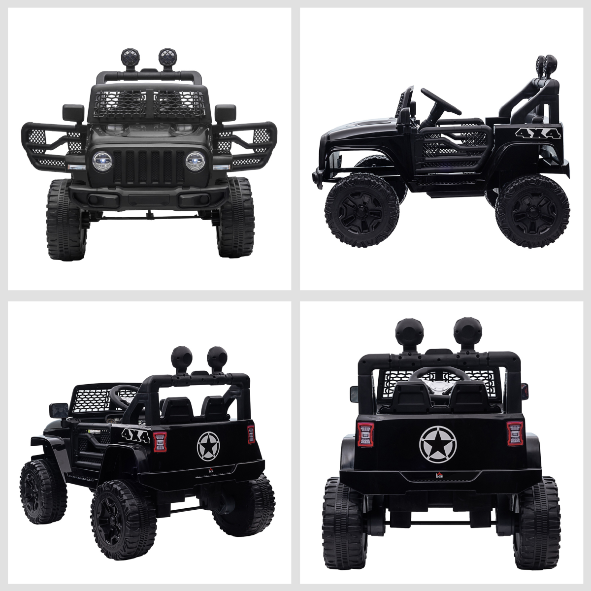 12V Kids Electric Ride On Off-Road Truck with Remote Control, LED Headlights, Seat Belt, Black HOMCOM