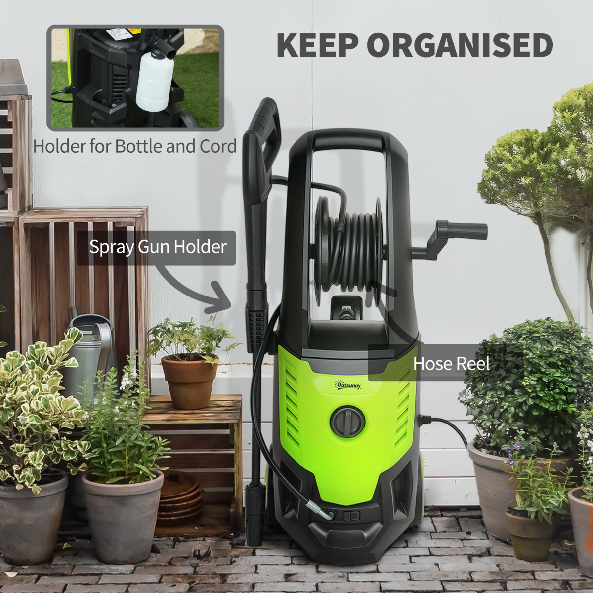 Outsunny 2200W 170 Bar Pressure Washer with Adjustable Nozzle