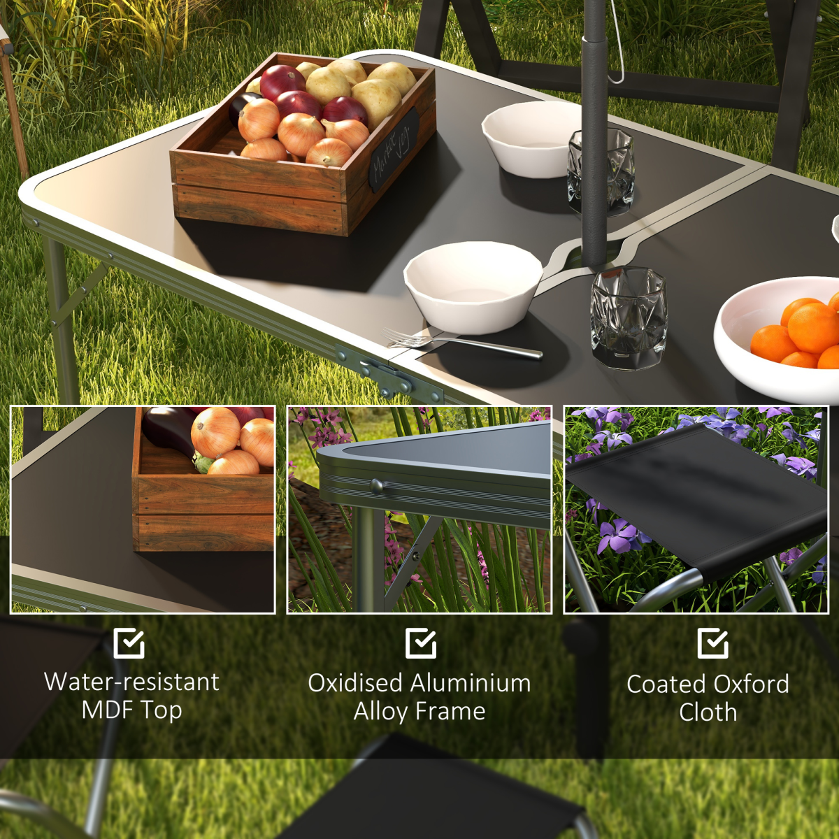 Outsunny Folding Picnic Table Set with 4 Chairs, Adjustable Height