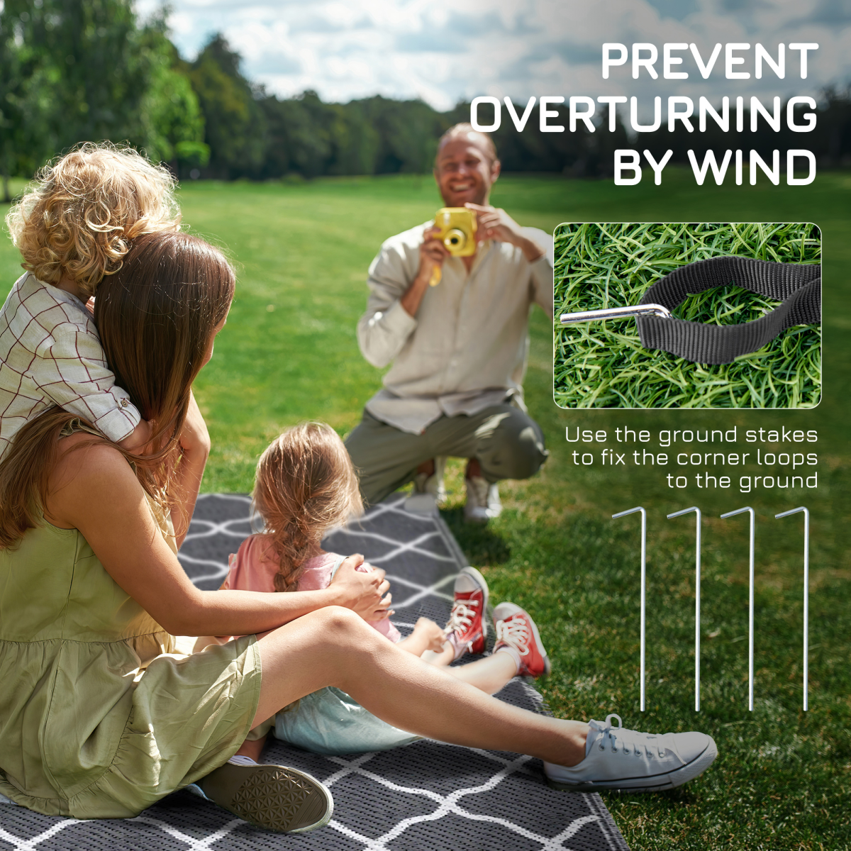 Outsunny Reversible Outdoor Rug with Carry Bag, 182 x 274 cm, Grey