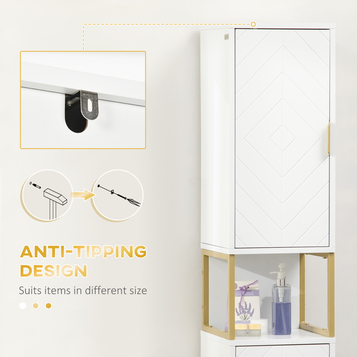 kleankin Freestanding White Bathroom Cabinet, 2 Doors, Adjustable Shelf