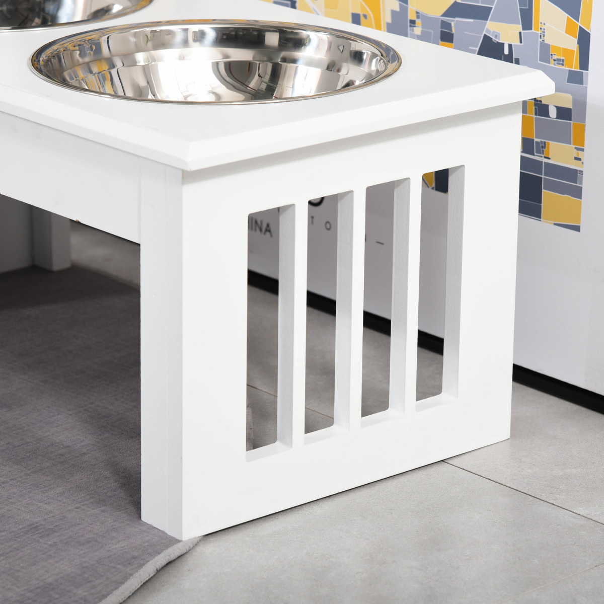 Elevated Pet Feeder Stand with 2 Stainless Steel Bowls, White