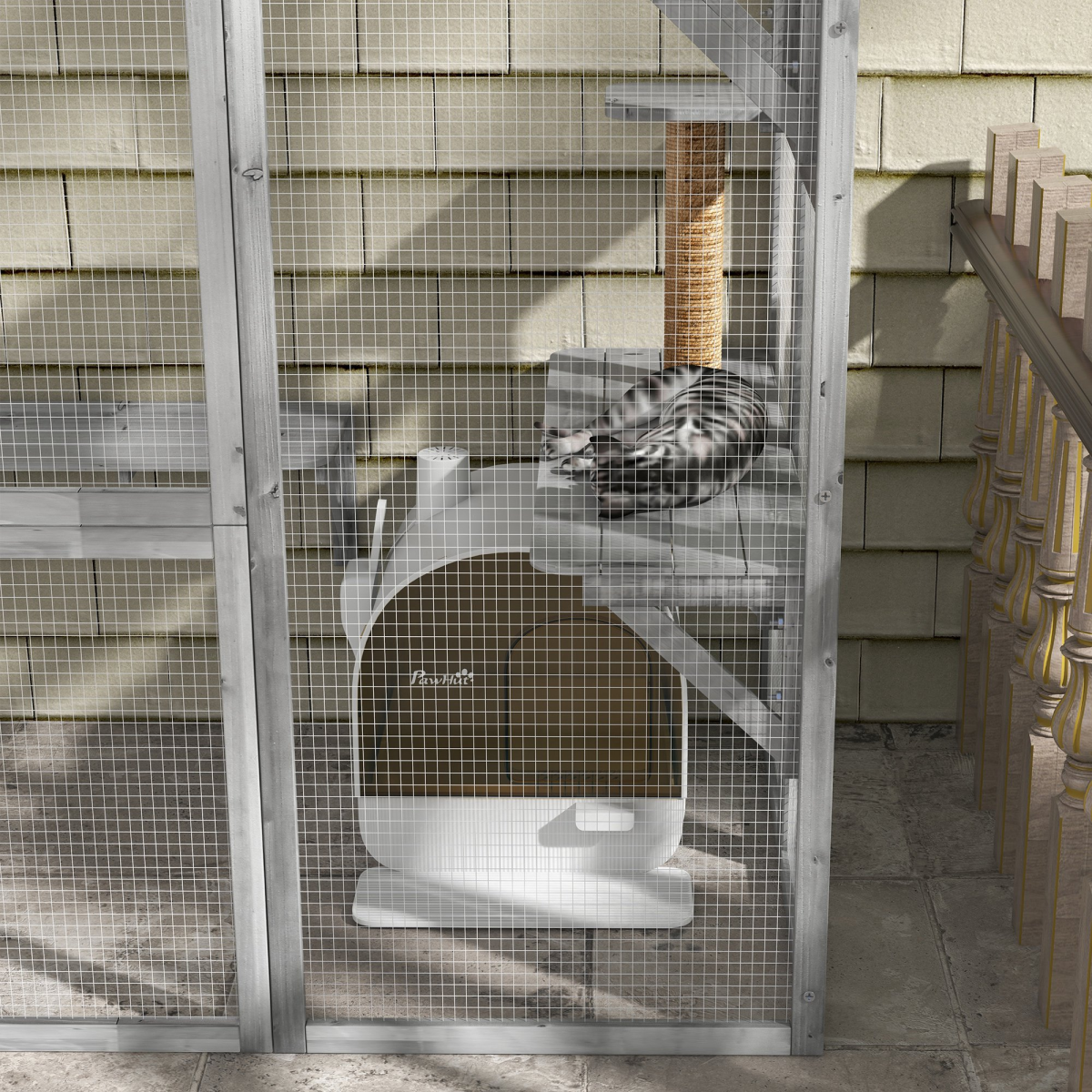 PawHut Hooded Cat Litter Tray with Scoop, Filter & Flap Door