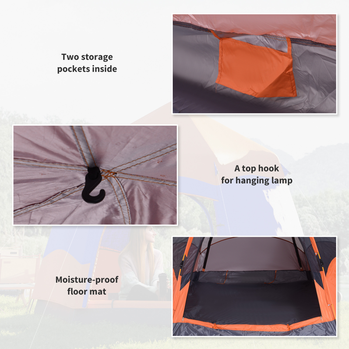 4 Person Pop-Up Camping Tent with Mesh Windows, Stakes & Ropes