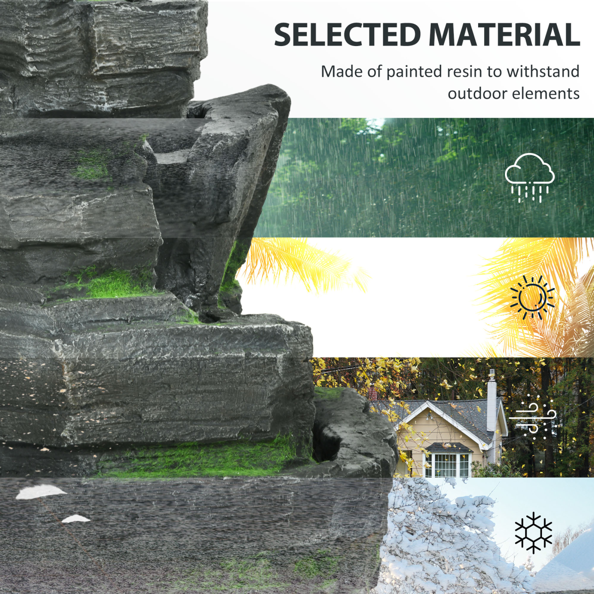Outsunny Solar Outdoor Garden Fountain with LED Lights, Dark Grey