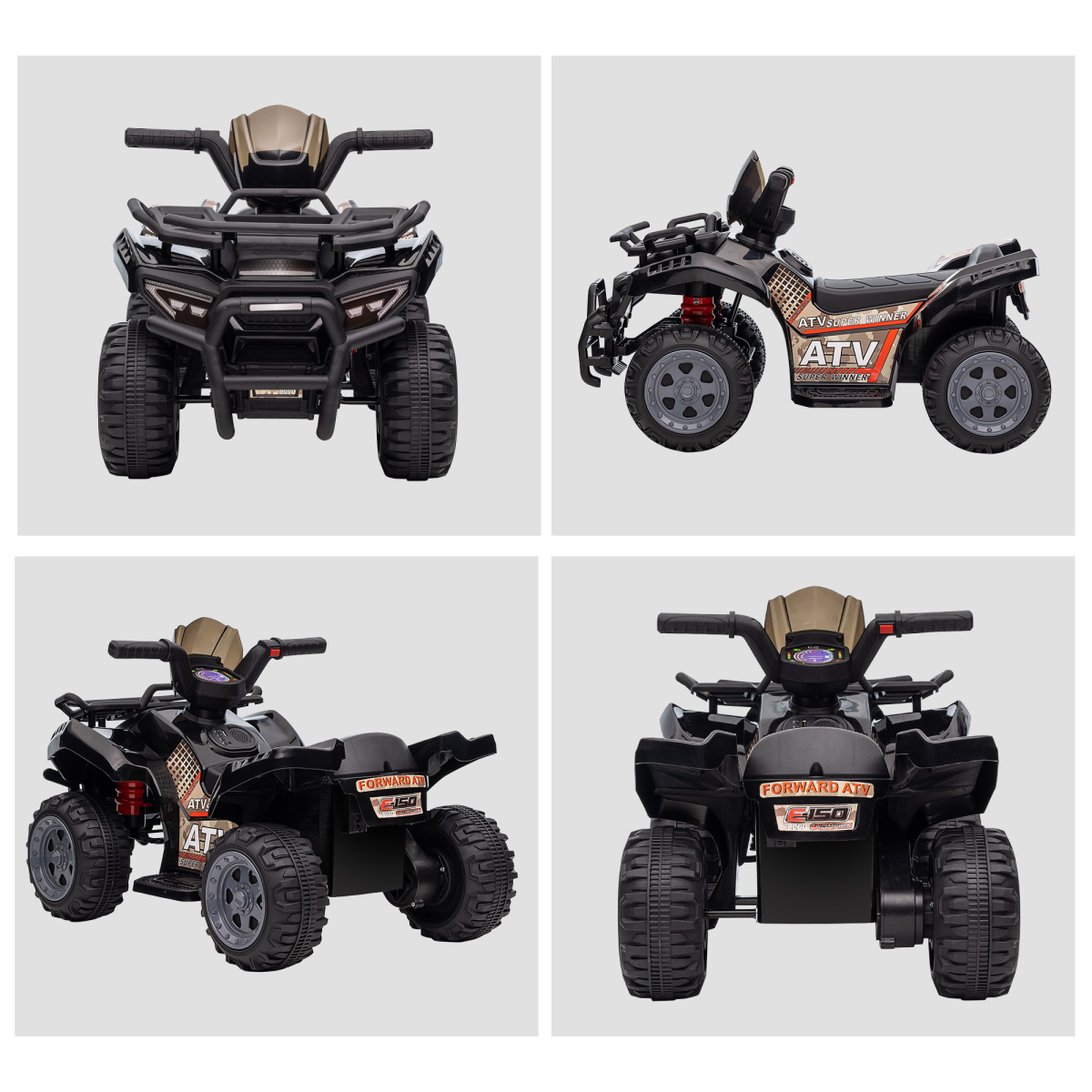 Kids Electric Ride-On ATV with Music, Black, 18-36 Months