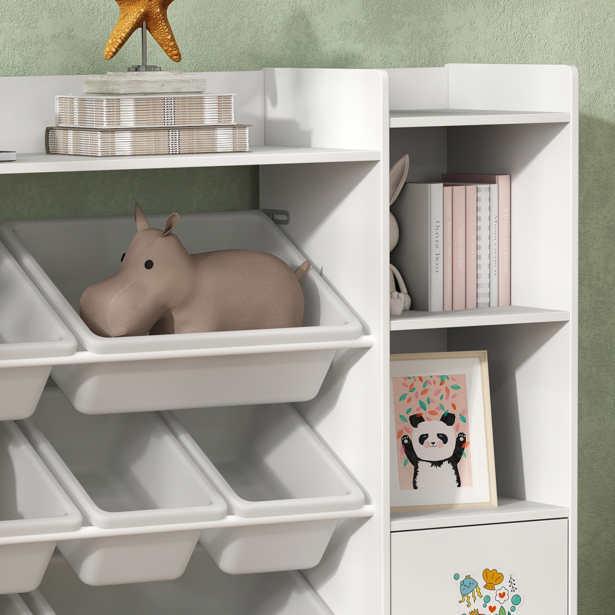 AIYAPLAY Kids Toy Storage Organiser with 8 Removable Bins, White