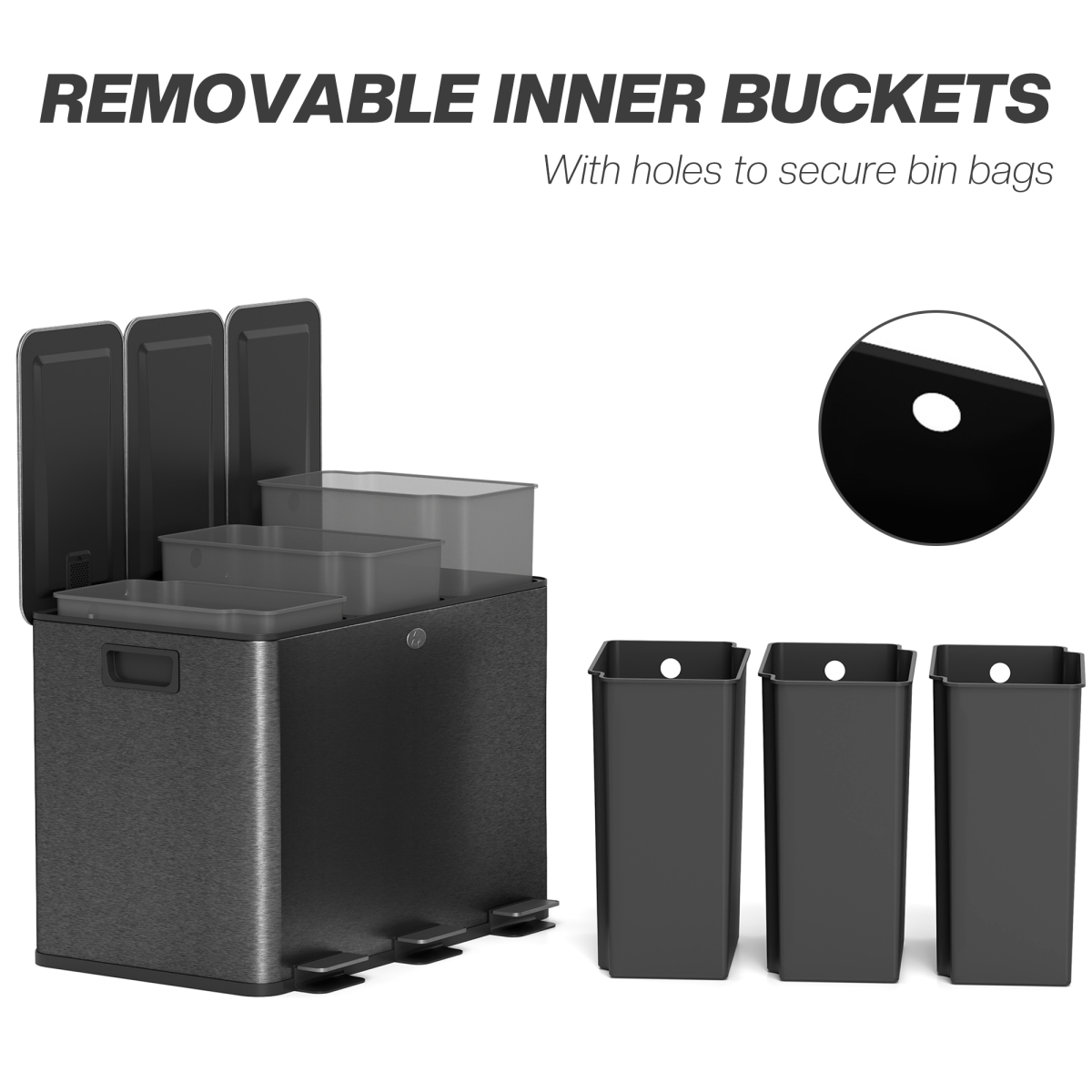 HOMCOM 3 x 20L Triple Kitchen Recycling Pedal Bin, Black