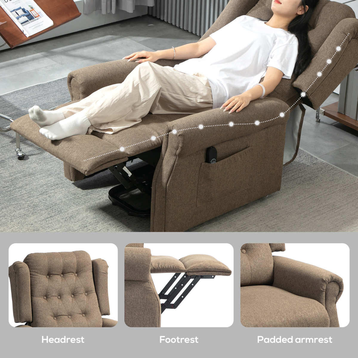 HOMCOM Power Lift Recliner Armchair, Wingback, Button Tufted, Dark Brown