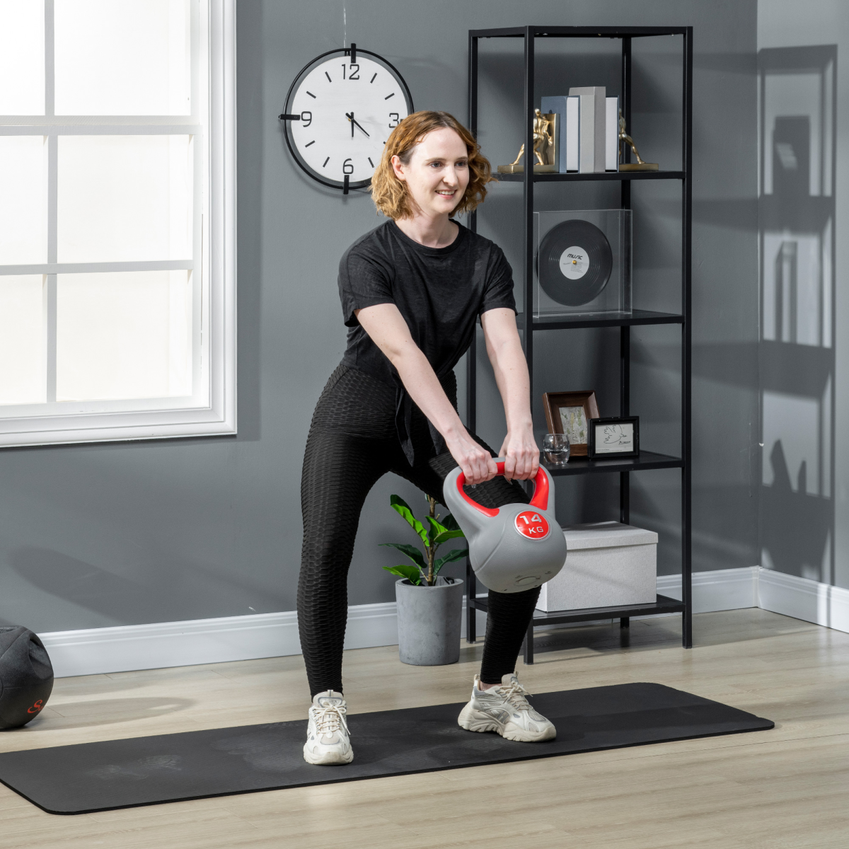SPORTNOW 14kg Kettlebell with Handle for Home Gym, Red/Grey