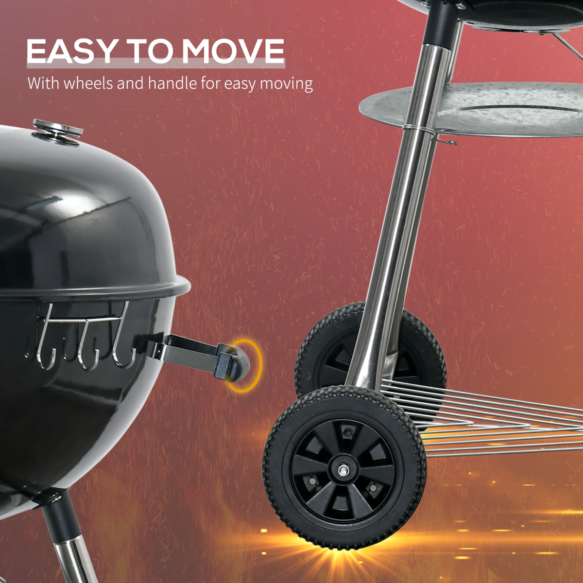 Outsunny Portable Kettle Charcoal Grill with Lid & Thermometer