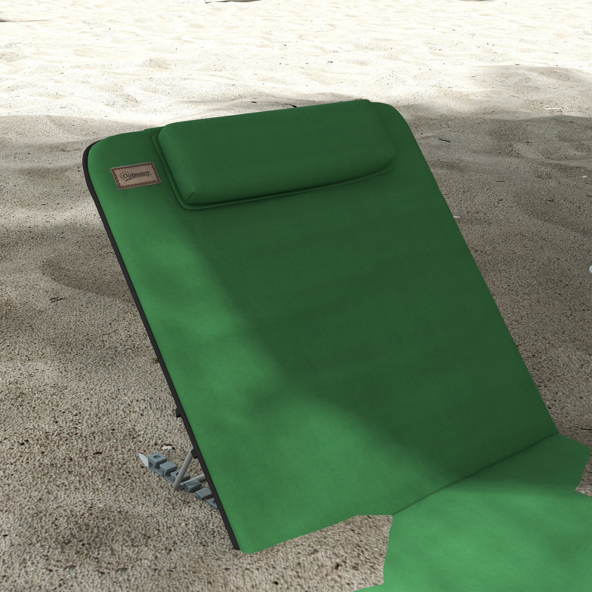 Outsunny 2-Piece Outdoor Beach Mat Set with Backrest, Steel Reclining Frame, Pillow