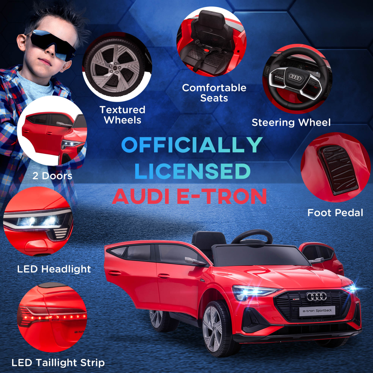HOMCOM Licensed Audi E-tron 12V Kids Electric Ride-On Car with Remote Control, LED Lights, Seatbelt