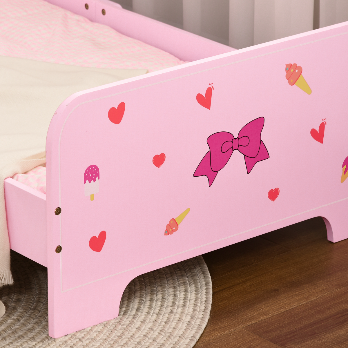 Pink Princess Toddler Bed with Safety Rails, Low Frame