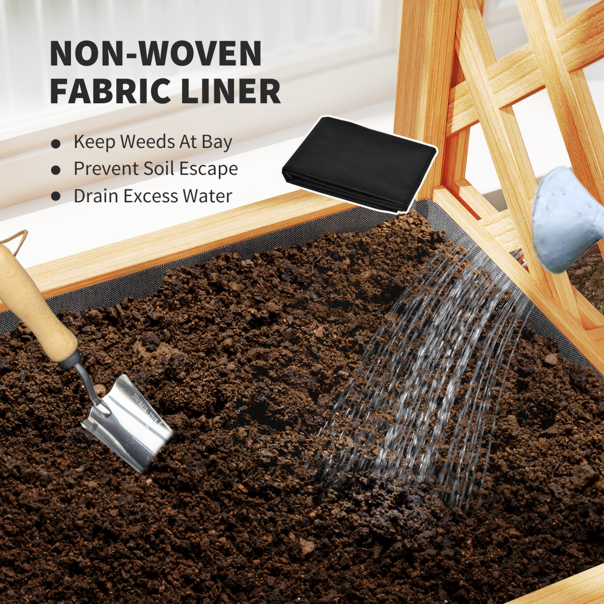 Outsunny Wooden Raised Garden Bed with Trellis & Fabric Liner