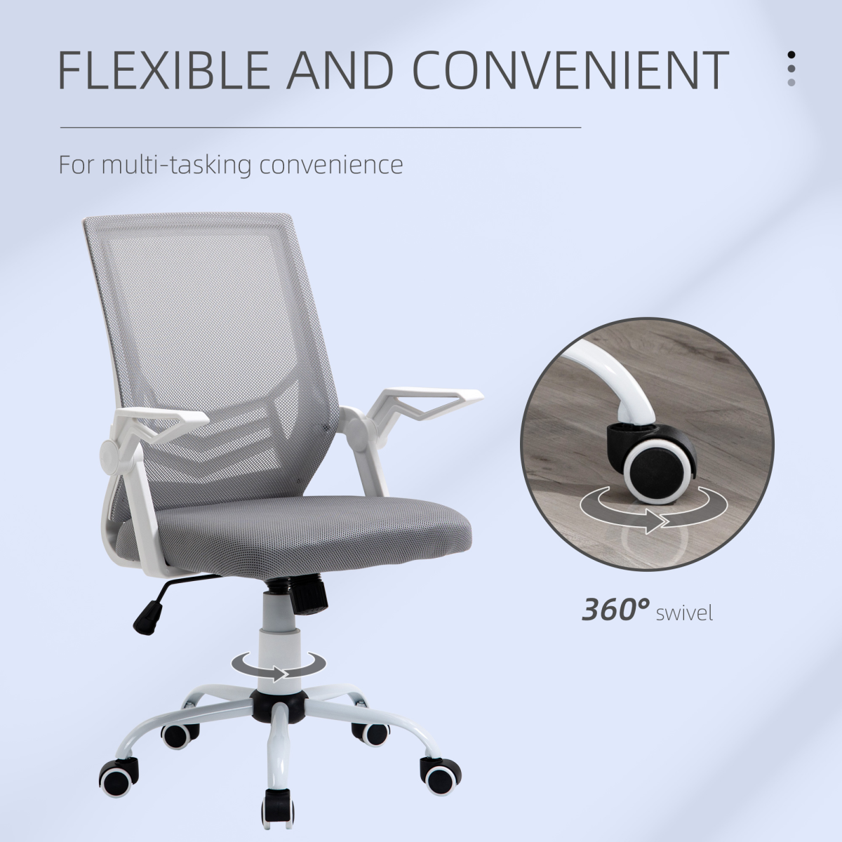 Grey Mesh Swivel Office Chair with Lumbar Support, Adjustable Home Office Task Chair, Grey/White, Unbranded