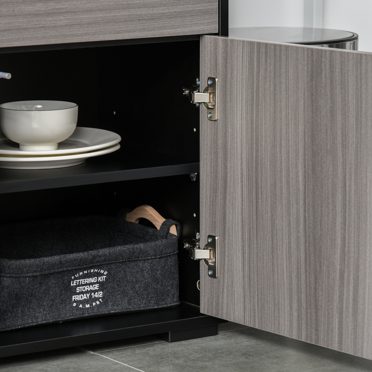 Side Cabinet with 2 Doors and 2 Drawers for Home Office, Grey and Black