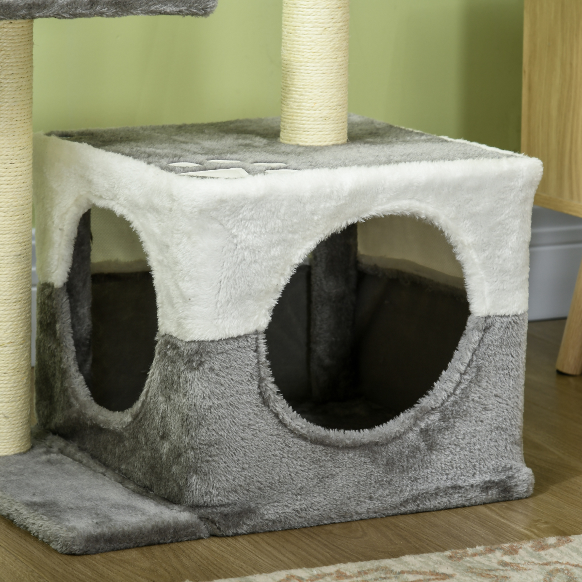 PawHut Grey Cat Tree with Sisal Posts, House, Perches & Toy Mouse