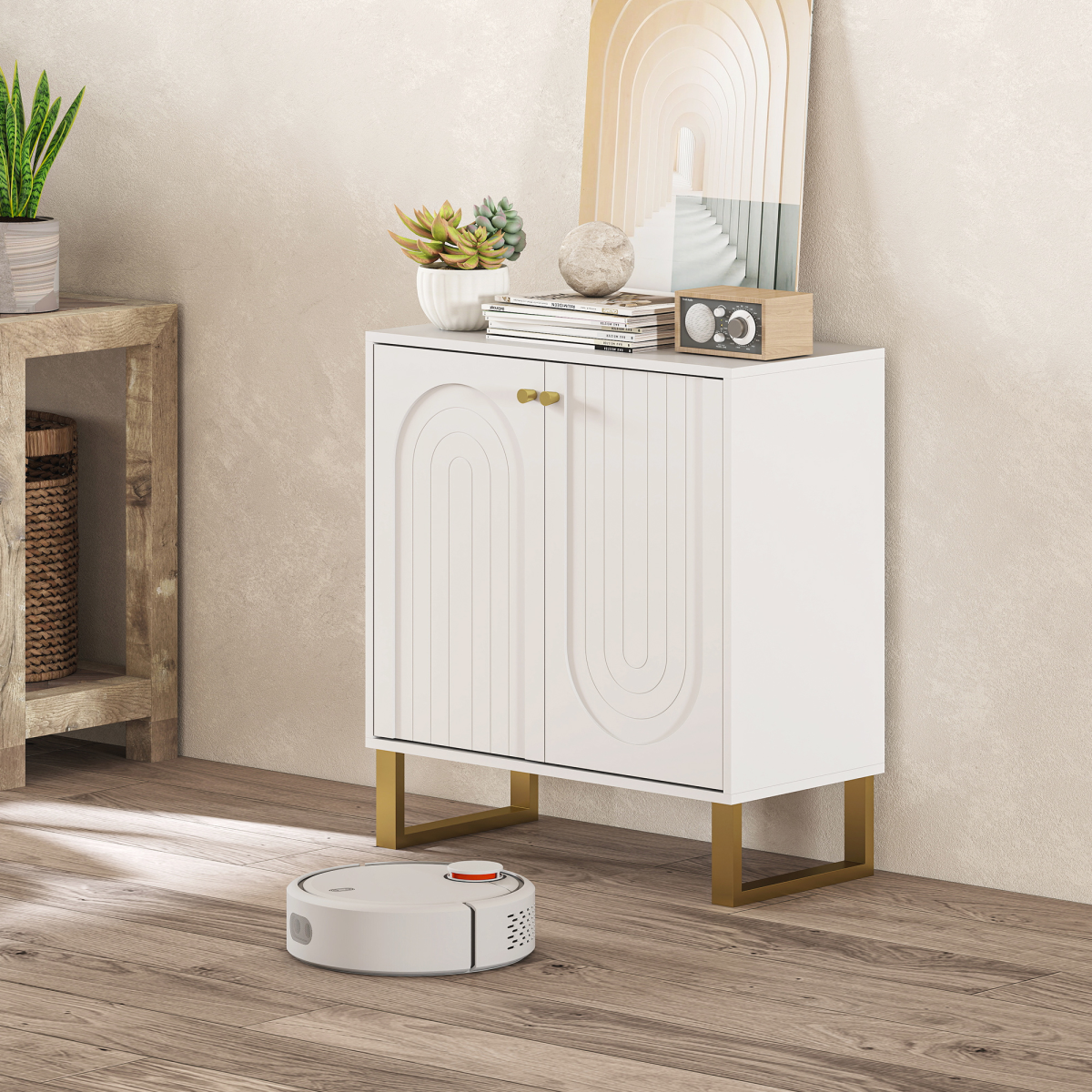 HOMCOM White Sideboard Cabinet with Adjustable Shelves & Doors