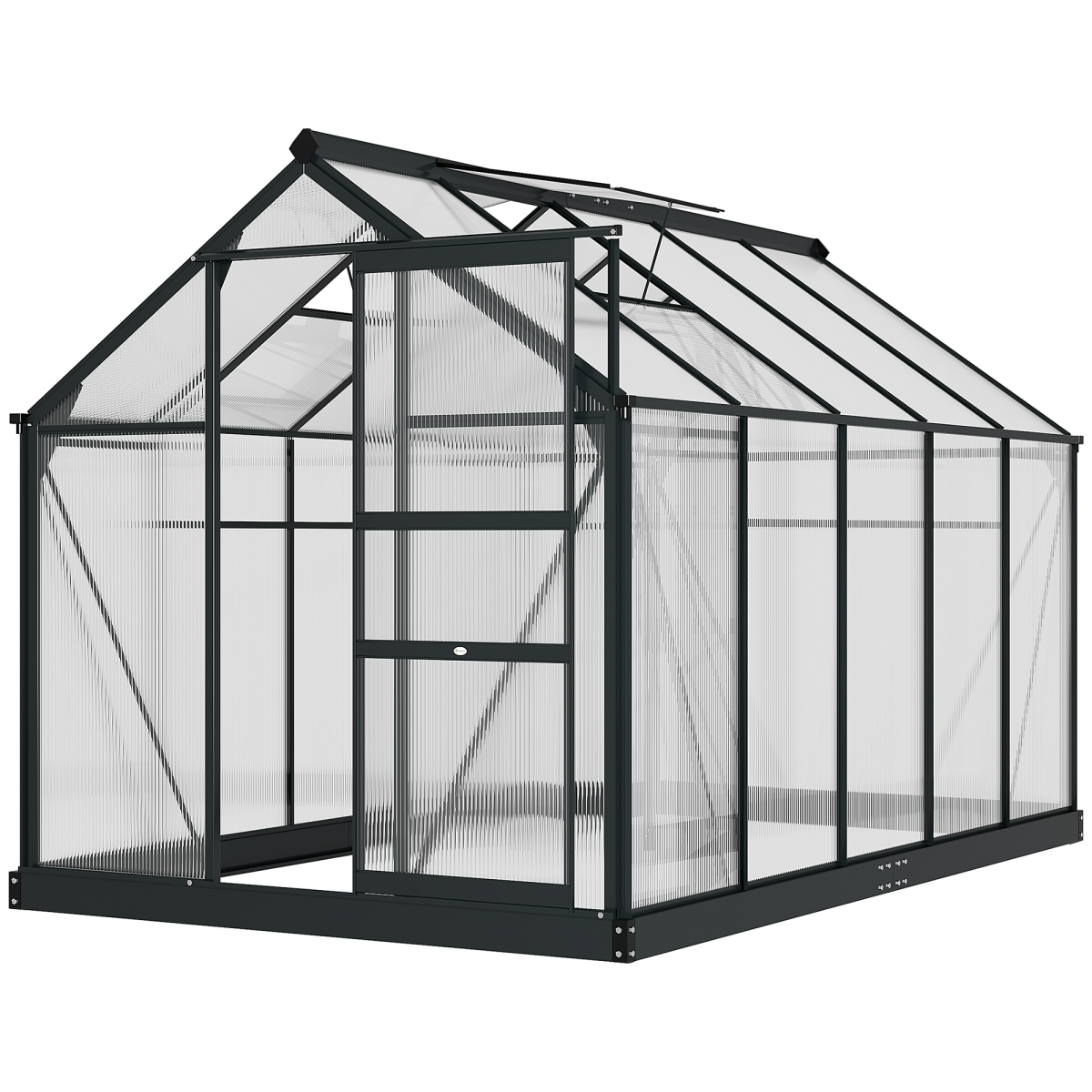 Outsunny Polycarbonate Walk-In Greenhouse with Aluminium Frame, 6 x 10 ft, Sliding Door
