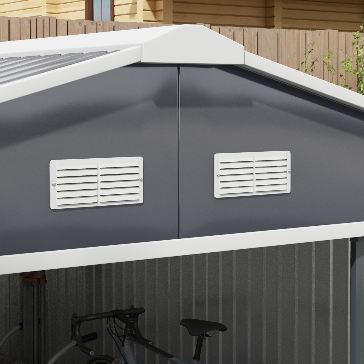 Outsunny 13 x 11FT Galvanised Steel Outdoor Garden Shed with Sliding Double Doors, Ventilation and Floor Foundation, Grey