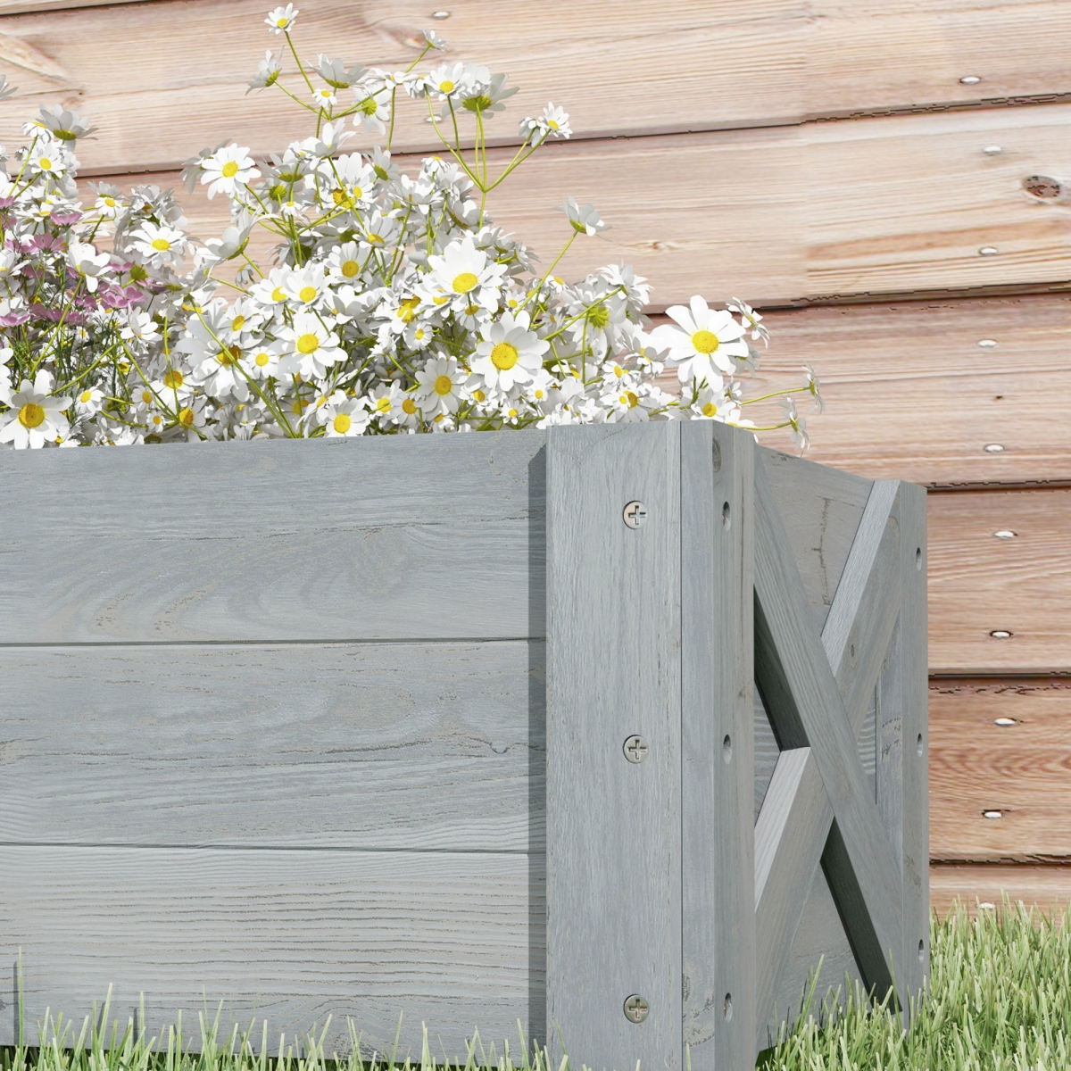 Outsunny Grey Fir Wood Raised Garden Bed Planter 100x36.5x36cm