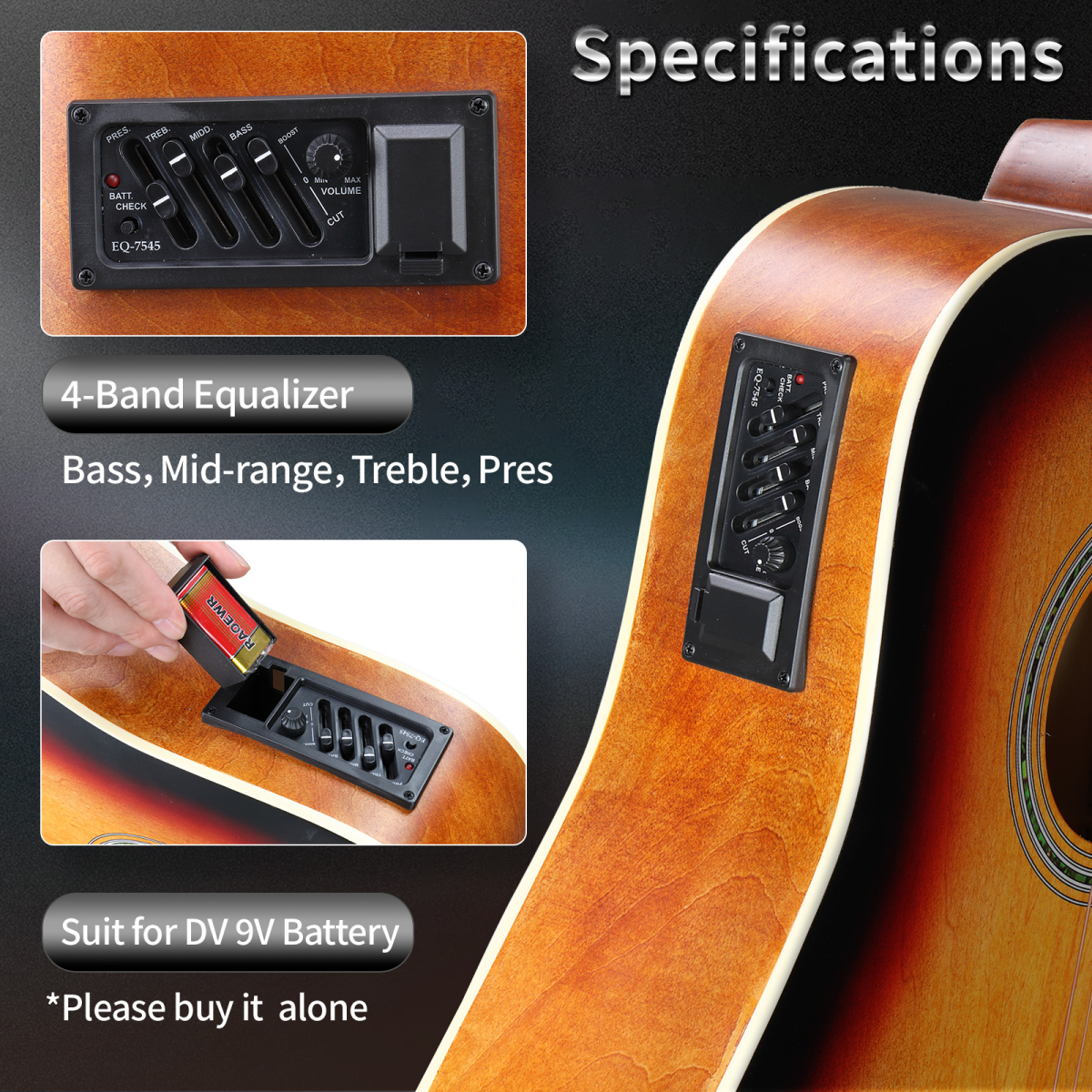 【】KMA101 41In Basswood Panel Matte Edging Folk Guitar with 10W Amplifier Bag Tuner and other Accessories Sunset