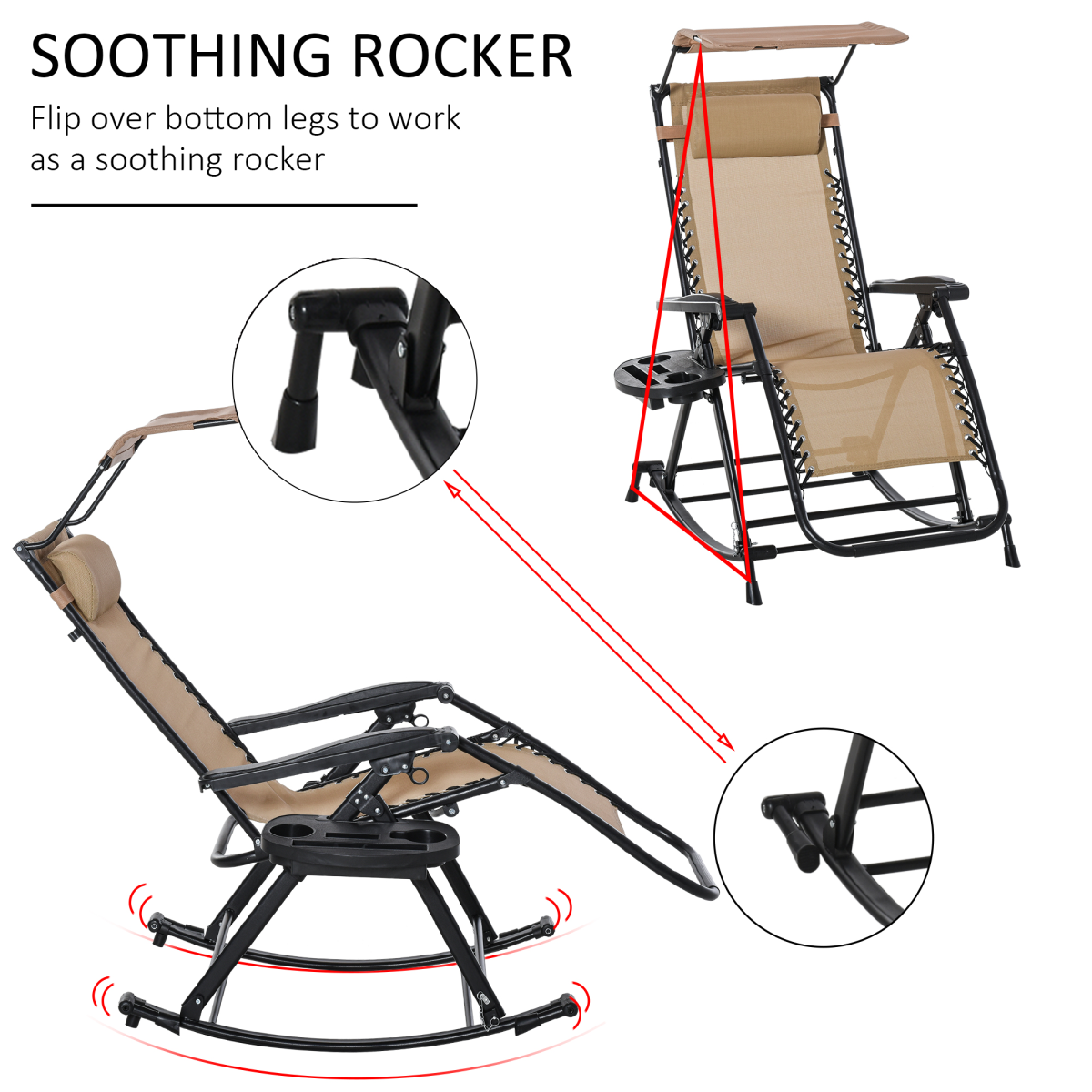Folding Zero-Gravity Outdoor Recliner Rocker Chair with Canopy