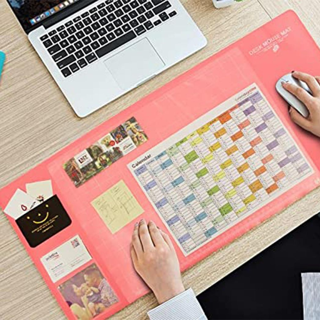 AQ Multifunctional & Eco-friendly Office Desk Mouse Mat PVC+DS Material, Pink