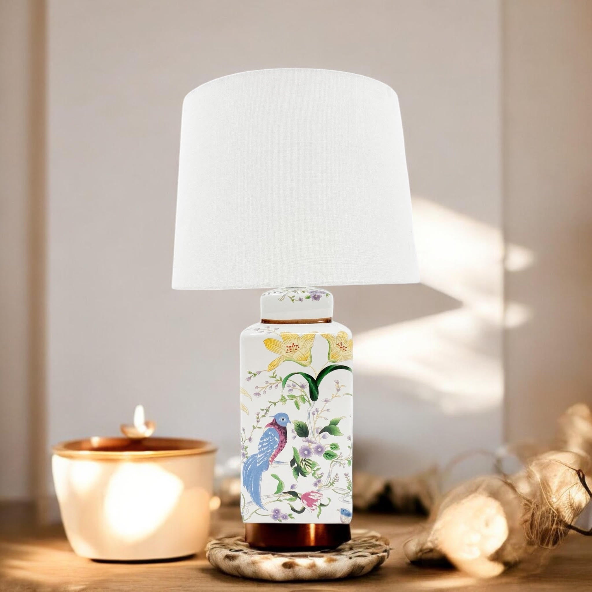 MSL 41cm Traditional Ceramic Table Lamp with Shade, Inline Rocker Switch, Double Insulated