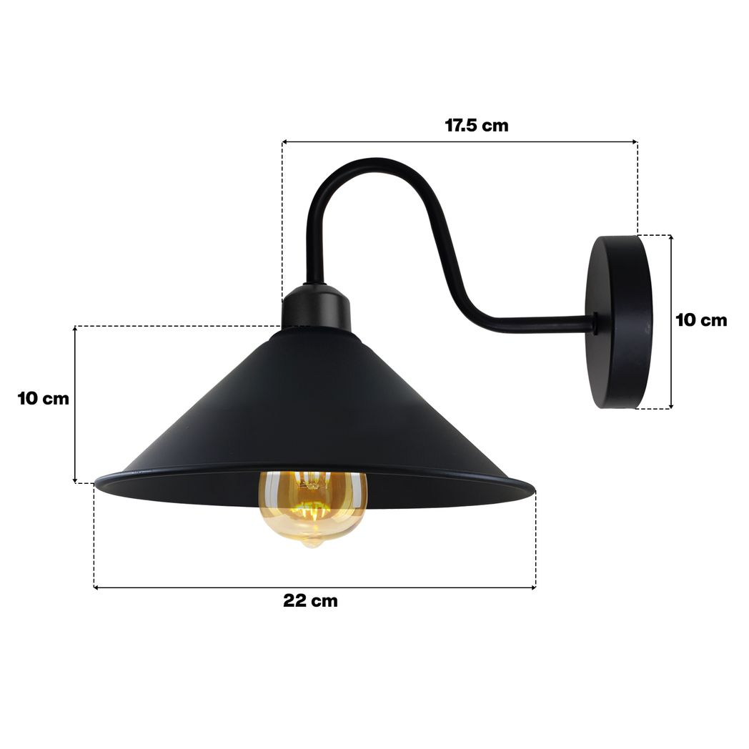 Vintage Black Gold Swan Neck Wall Sconce, E27 Cone Shade Light Fixture